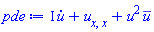 I*(diff(u(x, t), t))+diff(diff(u(x, t), x), x)+u(x, t)^2*conjugate(u(x, t))