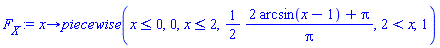 proc (x) options operator, arrow; piecewise(x <= 0, 0, x <= 2, (1/2)*(2*arcsin(x-1)+Pi)/Pi, 2 < x, 1) end proc