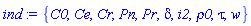 {C0, Ce, Cr, Pn, Pr, delta, i2, rho0, tau, w}