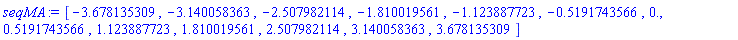 [-3.678135309, -3.140058363, -2.507982114, -1.810019561, -1.123887723, -.5191743566, 0., .5191743566, 1.123887723, 1.810019561, 2.507982114, 3.140058363, 3.678135309]
