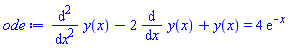 diff(diff(y(x), x), x)-2*(diff(y(x), x))+y(x) = 4*exp(-x)