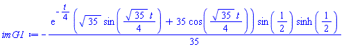 -(1/35)*exp(-(1/4)*t)*(35^(1/2)*sin((1/4)*35^(1/2)*t)+35*cos((1/4)*35^(1/2)*t))*sin(1/2)*sinh(1/2)