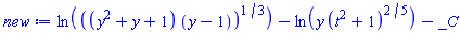 ln(((y^2+y+1)*(y-1))^(1/3))-ln(y*(t^2+1)^(2/5))-_C