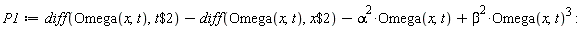 P1 := diff(Omega(x, t), `$`(t, 2))-(diff(Omega(x, t), `$`(x, 2)))-alpha^2*Omega(x, t)+beta^2*Omega(x, t)^3