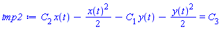 C[2]*x(t)-(1/2)*x(t)^2-C[1]*y(t)-(1/2)*y(t)^2 = C[3]