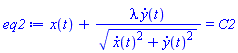 x(t)+lambda*(diff(y(t), t))/((diff(x(t), t))^2+(diff(y(t), t))^2)^(1/2) = C2