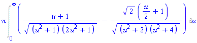 Pi*(Int((u+1)/((u^2+1)*(2*u^2+1))^(1/2)-2^(1/2)*((1/2)*u+1)/((u^2+2)*(u^2+4))^(1/2), u = 0 .. infinity))