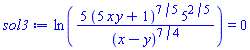 ln(5*(5*x*y+1)^(7/5)*5^(2/5)/(x-y)^(7/4)) = 0