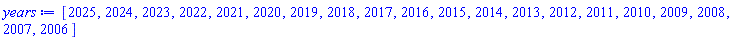 [2025, 2024, 2023, 2022, 2021, 2020, 2019, 2018, 2017, 2016, 2015, 2014, 2013, 2012, 2011, 2010, 2009, 2008, 2007, 2006]