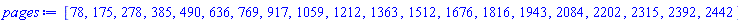 [78, 175, 278, 385, 490, 636, 769, 917, 1059, 1212, 1363, 1512, 1676, 1816, 1943, 2084, 2202, 2315, 2392, 2442]