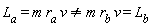 L__a = m*r__a*v and m*r__a*v <> m*r__b*v and m*r__b*v = L__b